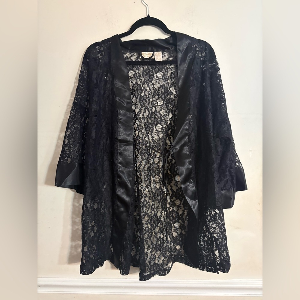 Victoria's Secret Gold Label  Black Sheer Lace Night Gown  one size